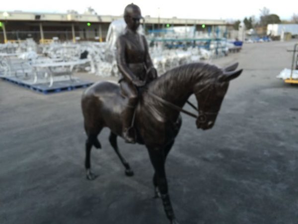 equestrian girl on bronze painted horse aluminum statue front left view aluminum statue