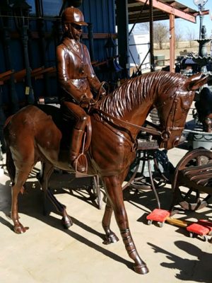 equestrian girl on horse aluminum statue in bronze color