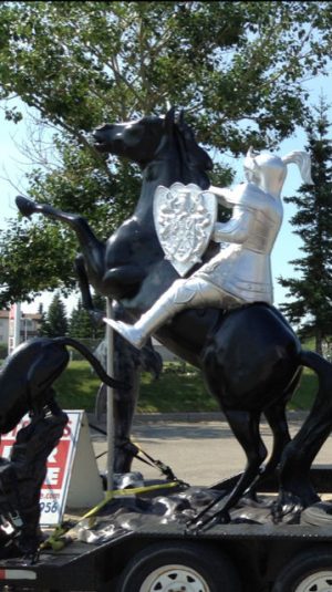 knight on rearing black horse aluminum statue