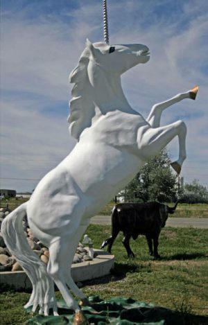rearing white painted unicorn aluminum statue